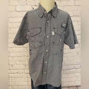 Columbia Sportswear (M) Navy & White Checkered Button-up Shirt w/ Velcro pockets
